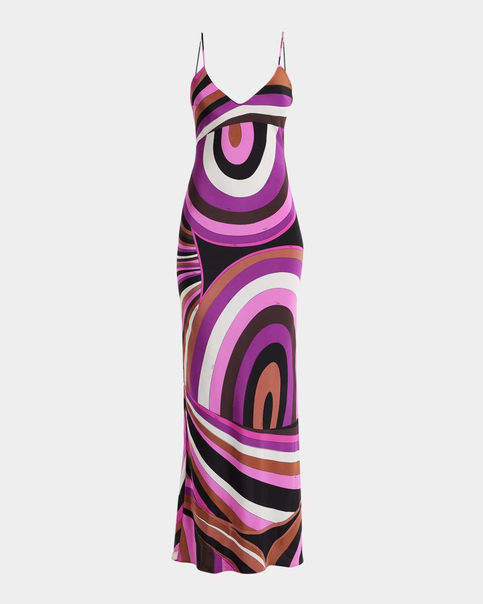 Abstract-Print Silk-Stretch Maxi Slip Dress
